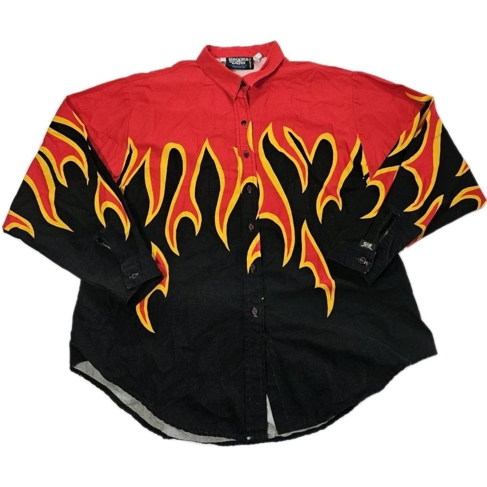 Vintage Brooks & Dunn Panhandle Slim Flame Button Up Long Sleeve Shirt Size L